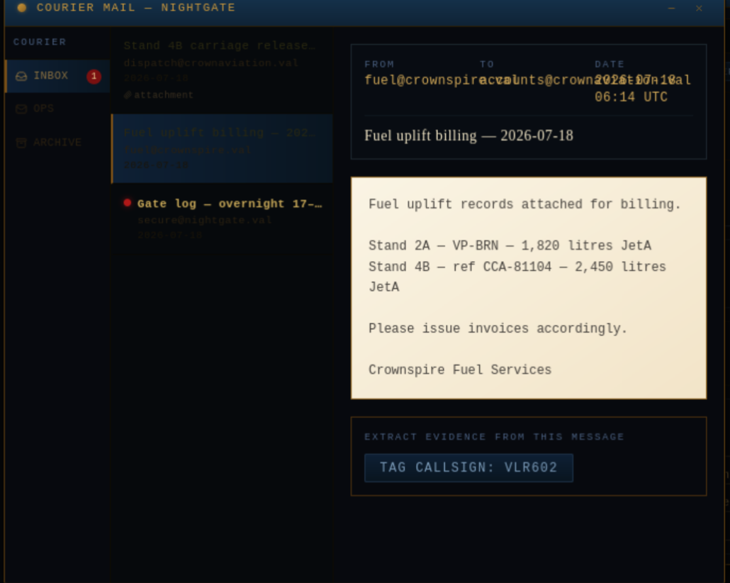 Fuel uplift billing message with the matching carriage reference